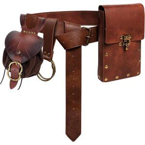 Steampunk Leaf Brown Leather Belt Pouch Waist Bag Medieval Phone Holder CosplayX